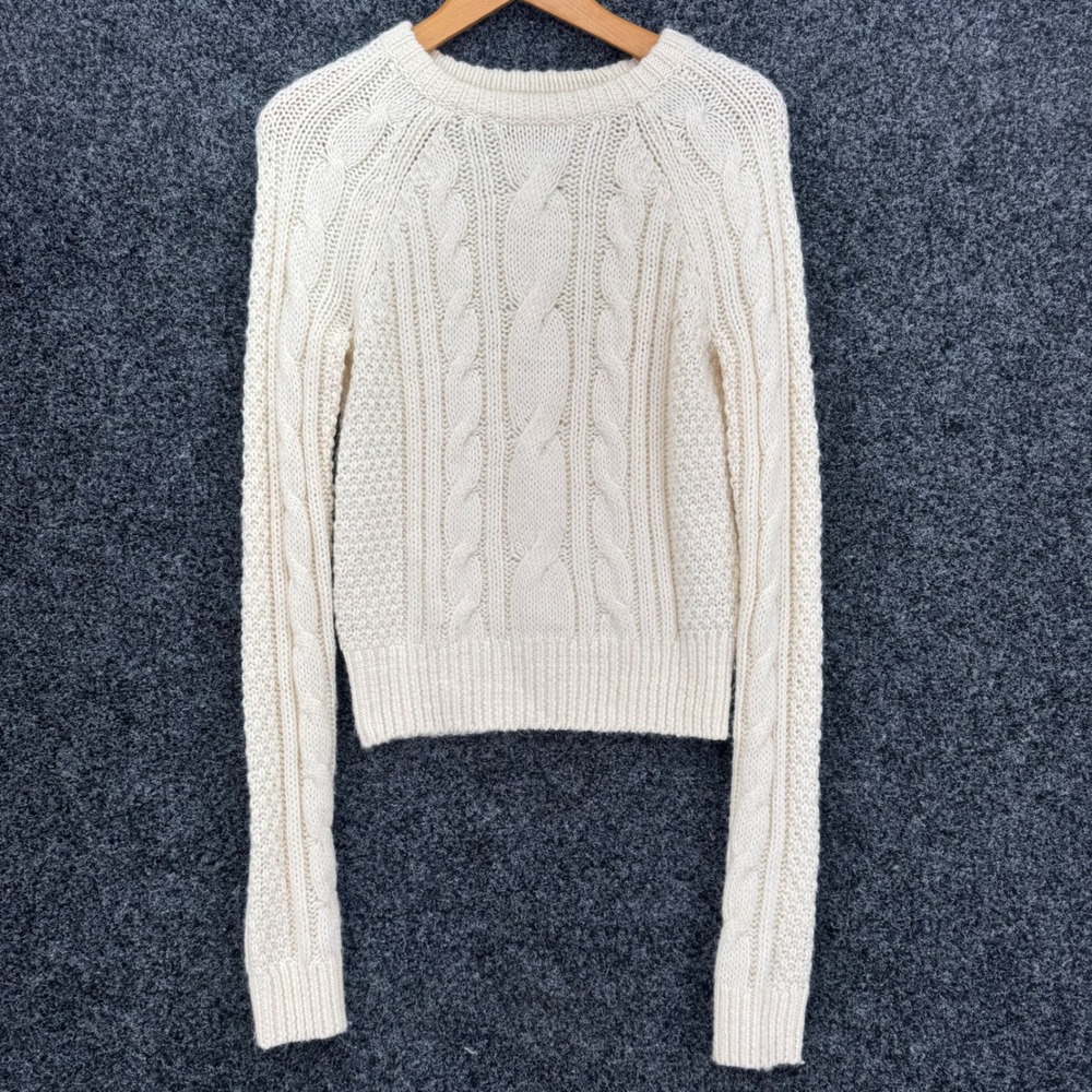 Abercrombie & Fitch Cream Cable Knit Sweater Wool Blend Crew Neck XS